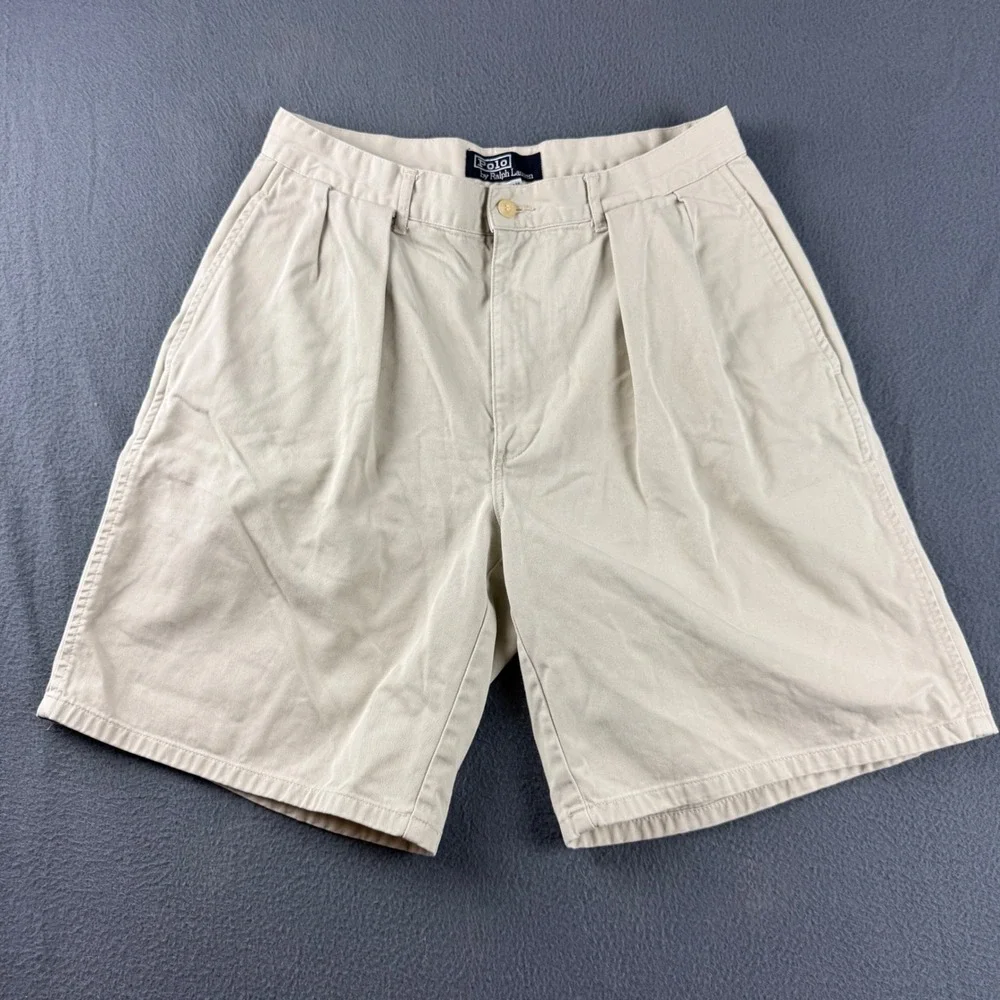 Vintage Polo Ralph Lauren Shorts Men's 31 (Fits 30) Beige Double Pleated 9